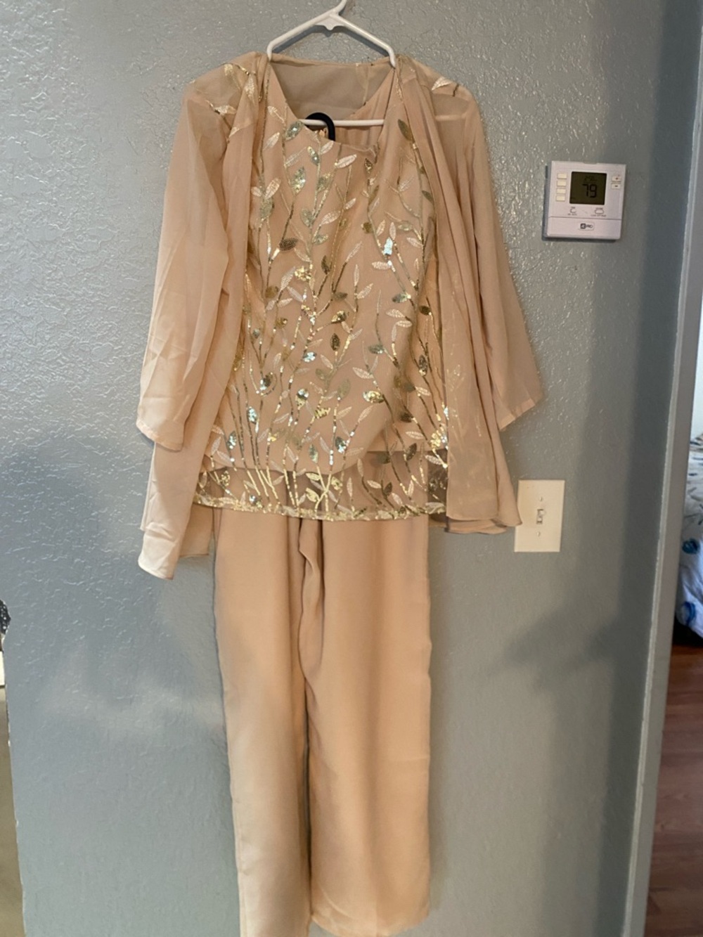 Elegant Women's Beige 3 piece  Set with Gold Embellishment